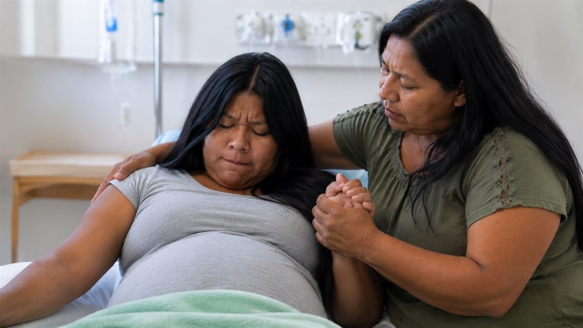 O acompanhante fica em todos os momentos Gestante com acompanhante no parto segurando sua mão no hospital