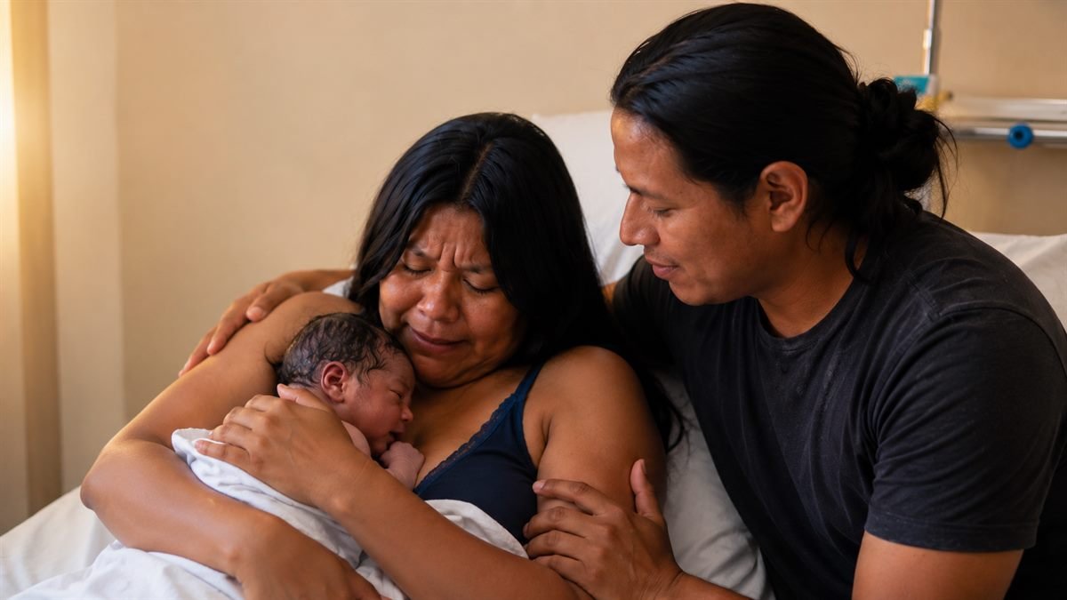 A presença que acolhe no começo da vida Mãe com o recém-nascido e o acompanhante logo após o parto