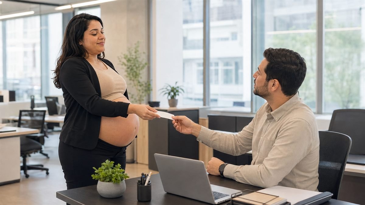 Entregando a declaração de comparecimento da consulta no trabalho