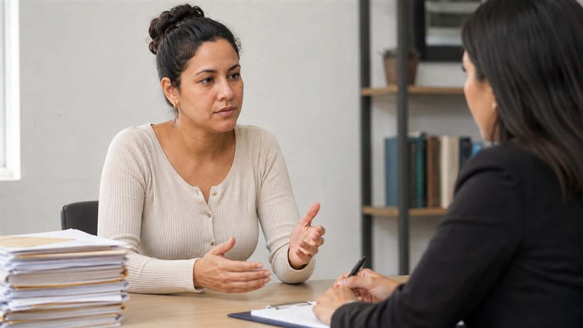 Leve os indícios que você tiver Mãe explicando a situação na Defensoria Pública