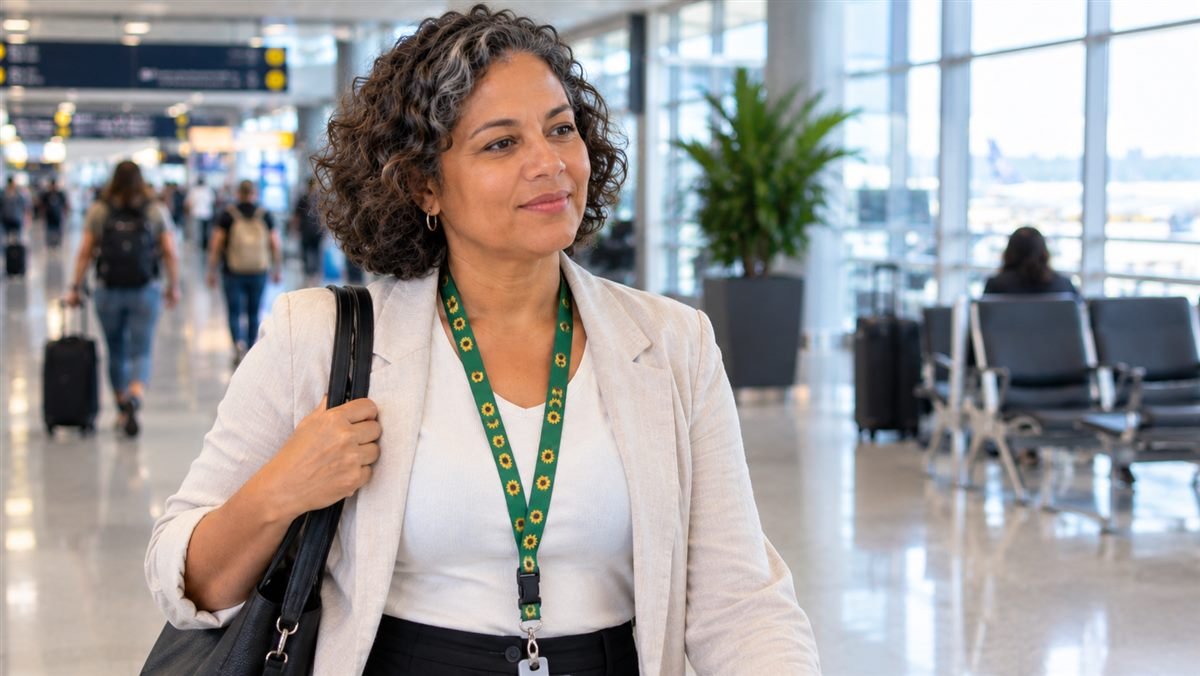 Uso do cordão de girassol em aeroporto para sinalizar deficiência oculta