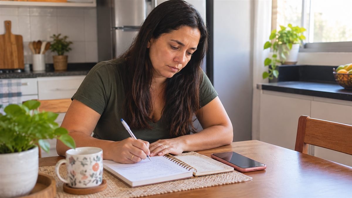 Mãe anotando datas e mensagens para registrar cada recusa