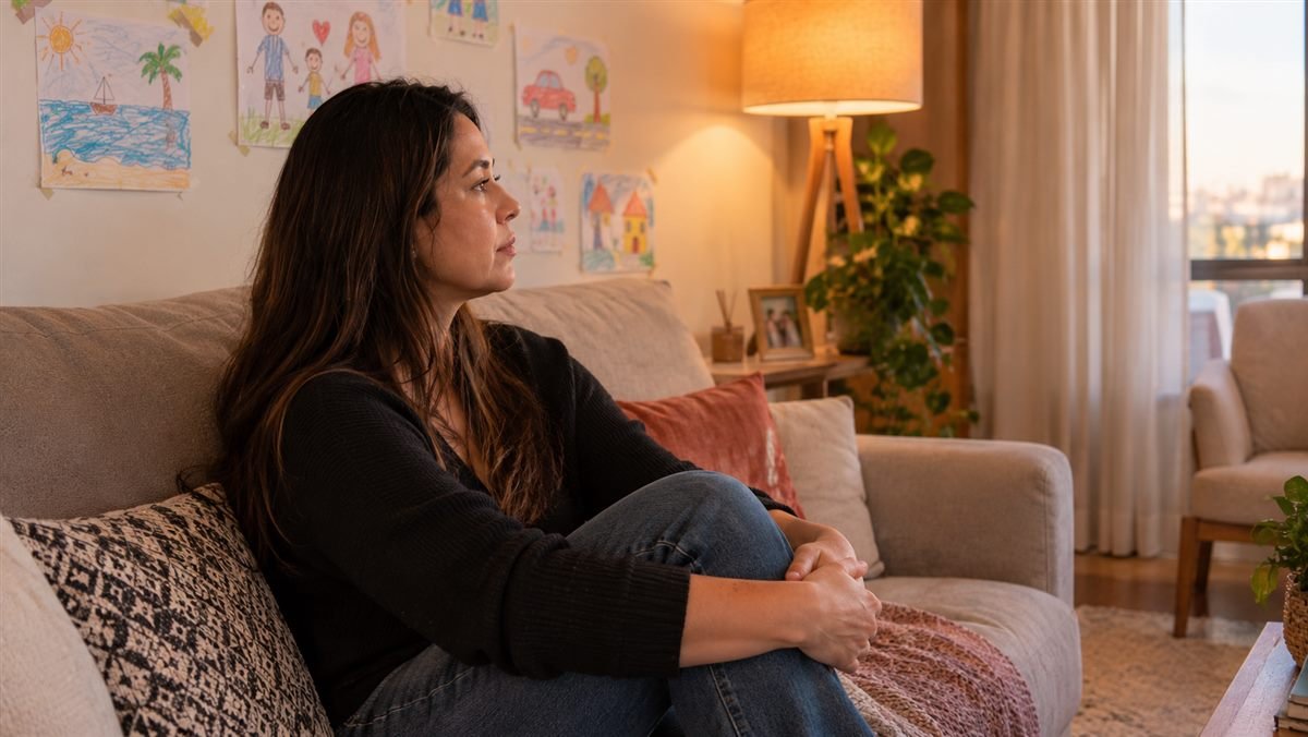 Mãe em casa depois de decidir seguir sem esperar a presença do pai